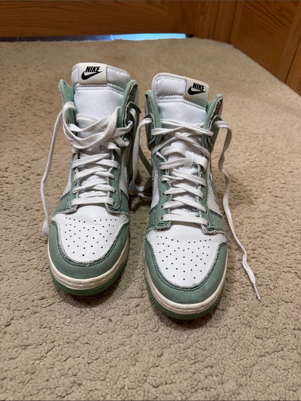 Women’s Nike High-Top Sneakers in White and Sage Green